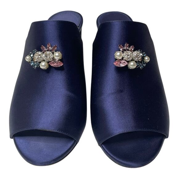 Jimmy Choo Blue Satin Jeweled Myla Mules Size 37 7 - Picture 2 of 8